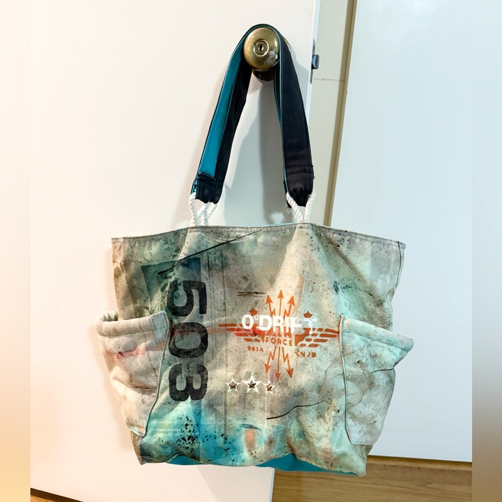 O'Drill Force Blue & Beige Canvas Tote Bag